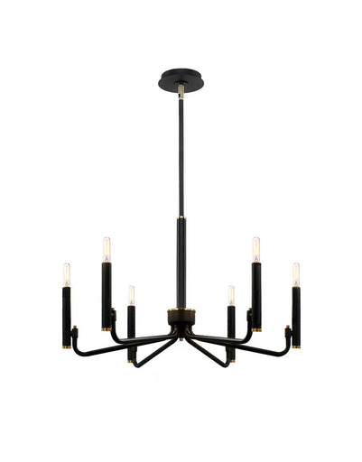 Six Light Chandelier Matte Black w/ Brass