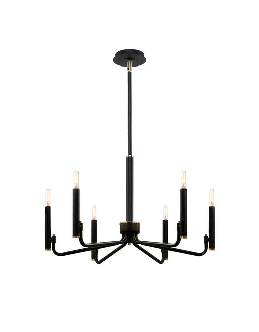 Justice Designs - NSH-8183-MBBR - Six Light Chandelier - Matte Black w/ Brass