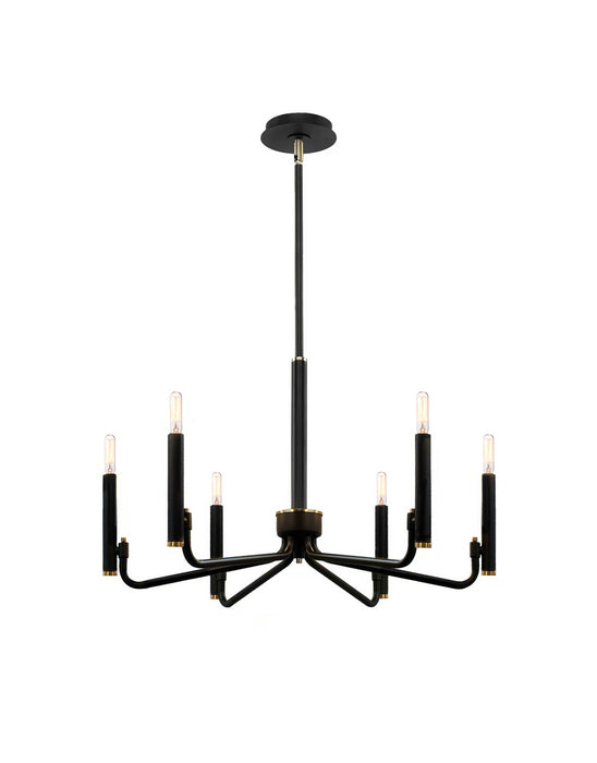 Justice Designs - NSH-8183-MBBR - Six Light Chandelier - Matte Black w/ Brass