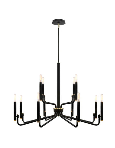 12 Light Chandelier Matte Black w/ Brass