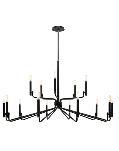 15 Light Chandelier Matte Black w/ Brass