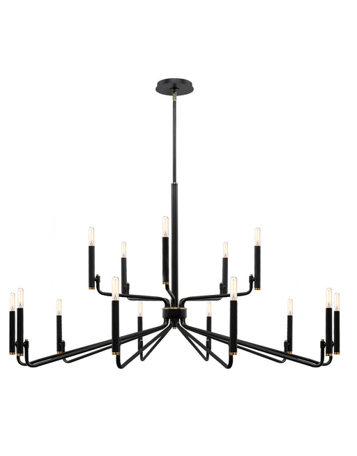 Justice Designs - NSH-8185-MBBR - 15 Light Chandelier - Matte Black w/ Brass