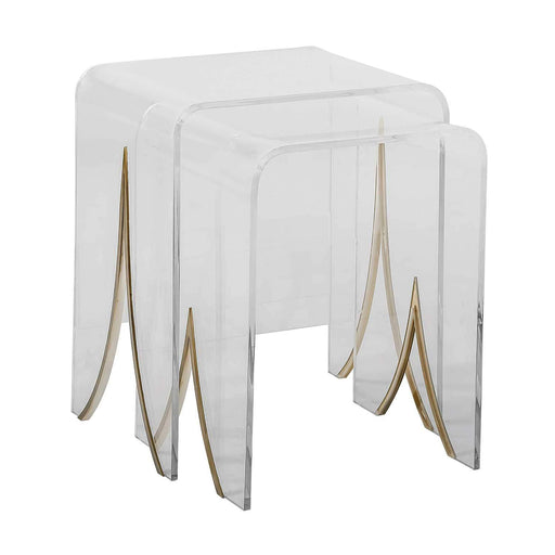 Magnolia Nesting Tables Brushed Brass|Clear Acrylic