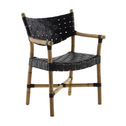 Morrison Arm Chair Natural Rattan|Black Leather