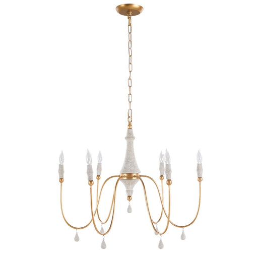 Clay Six Light Chandelier Vintage Gold|Distressed Ivory