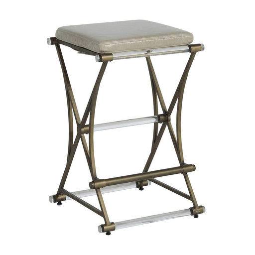 Flynn Counter Height Stool Antique Gold|Clear Acrylic|Light Gray Leather