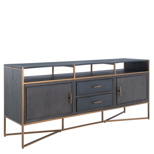 Jameson Media Cabinet Natural Black|Black Faux Shagreen|Stained Gold