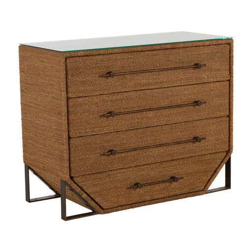 Chase Chest Natural Seagrass|Antique Bronze Metal|Tempered Glass