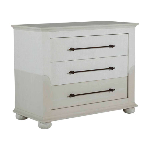 Crestine Chest Cerused White|White Raffia|Antique Bronze