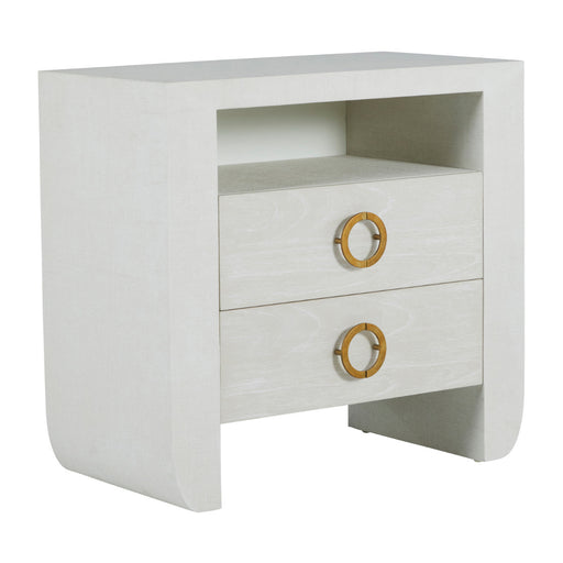 Sherie Nightstand Cerused White|White Raffia|Stained Gold