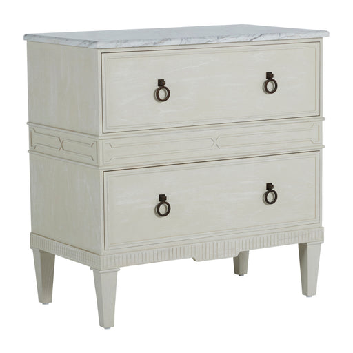 Archie Nightstand Cerused White|Agros White Stone|Antique Bronze