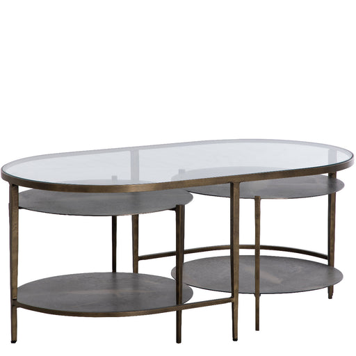 Northampton Coffee Table Forged Champagne|Mercury Silver Metal|Tempered Glass