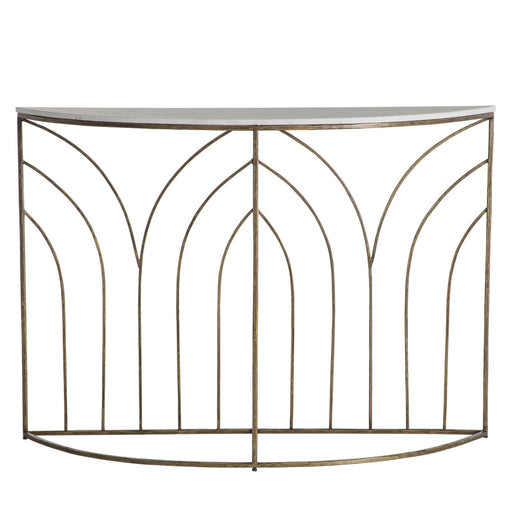 Valera Console Table Antique Aged Brass|White Banswara Marble