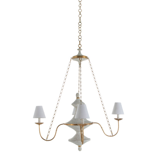 Pascal Four Light Chandelier Textured White/Vintage Gold