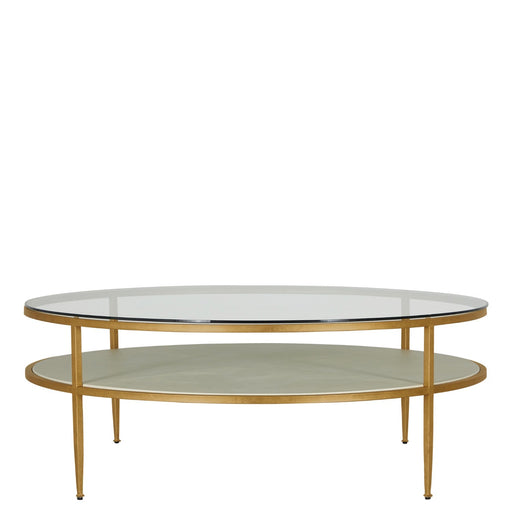 Constance Coffee Table White Leather|Antique Brass Leaf