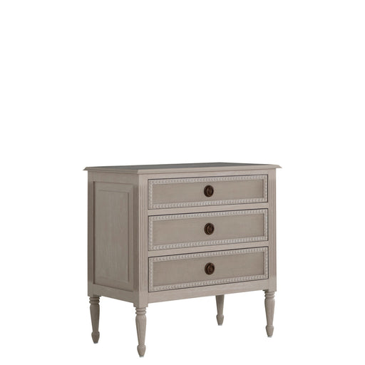 Caroline Nightstand Cerused White|Painted Burlap|Antique Bronze
