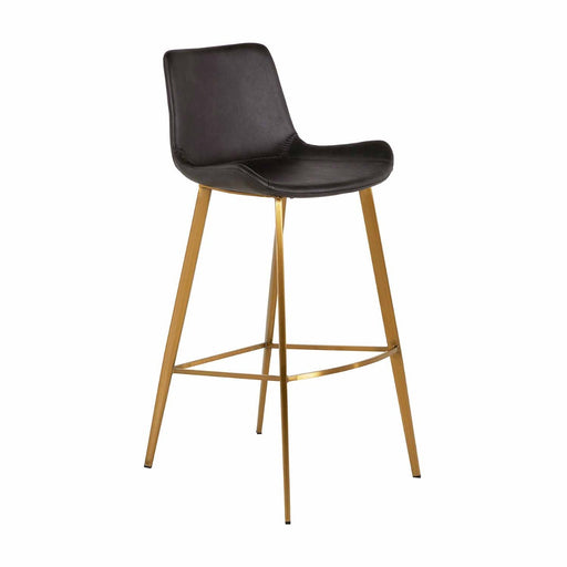 Hines Bar Height Stool Charcoal Brown Leather|Stainless Gold