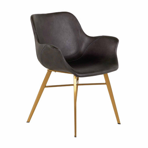 Channing Dining Chair Charcoal Brown Leather|Stainless Gold