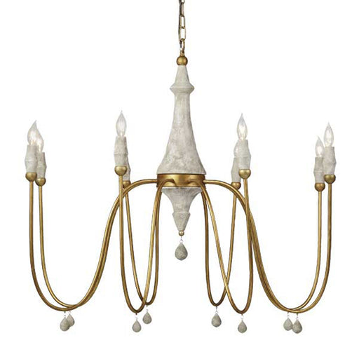 Clay Eight Light Chandelier Vintage Gold|Distressed Ivory