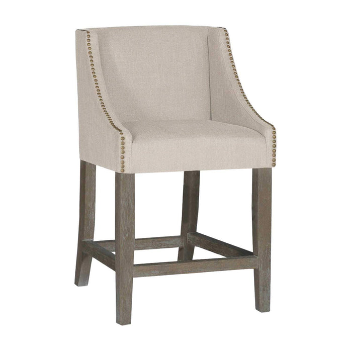 Gabby - SCH-579-S300-F03 - Counter Height Stool - Winston - Burnished Oak|Sunbrella Linen Dove|Antique Brass Nailheads
