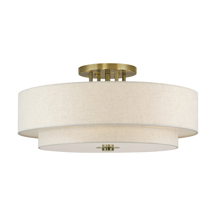 Livex Lighting - 45849-01 - Six Light Semi-Flush Mount - Monroe - Antique Brass