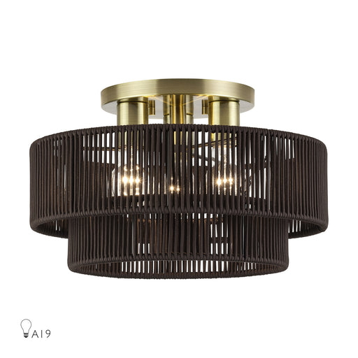 Acordia Three Light Semi-Flush Mount Antique Brass