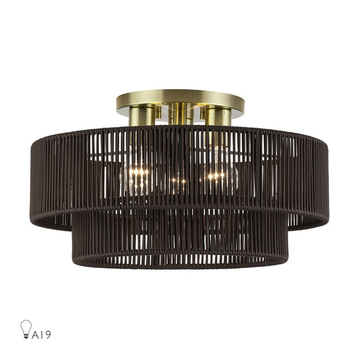Acordia Three Light Semi-Flush Mount Antique Brass