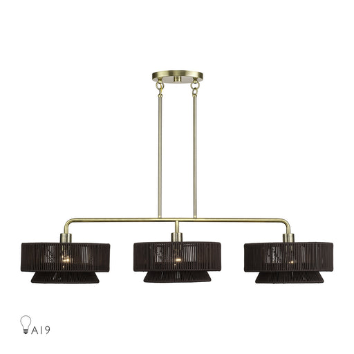 Florell Three Light Linear Chandelier Antique Brass