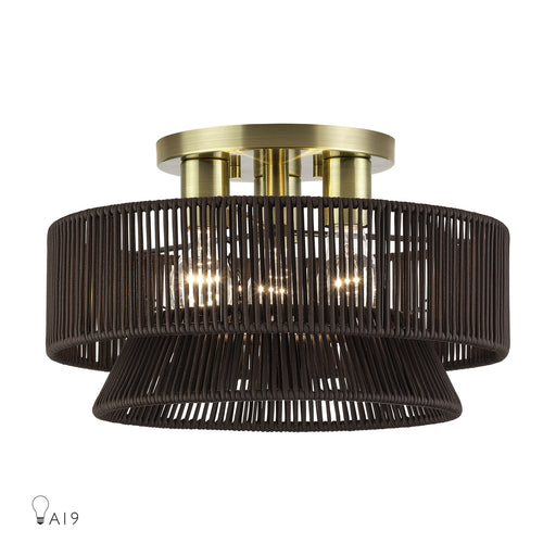 Florell Three Light Semi-Flush Mount Antique Brass