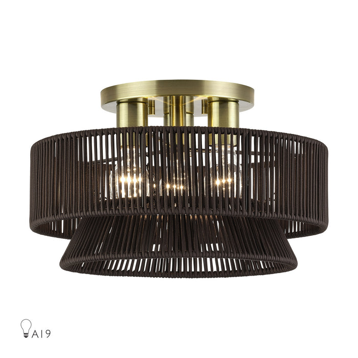 Livex Lighting - 49146-01 - Three Light Semi-Flush Mount - Florell - Antique Brass
