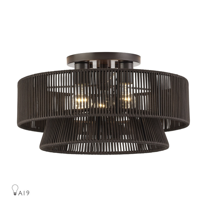 Livex Lighting - 49147-92 - Three Light Semi-Flush Mount - Florell - English Bronze