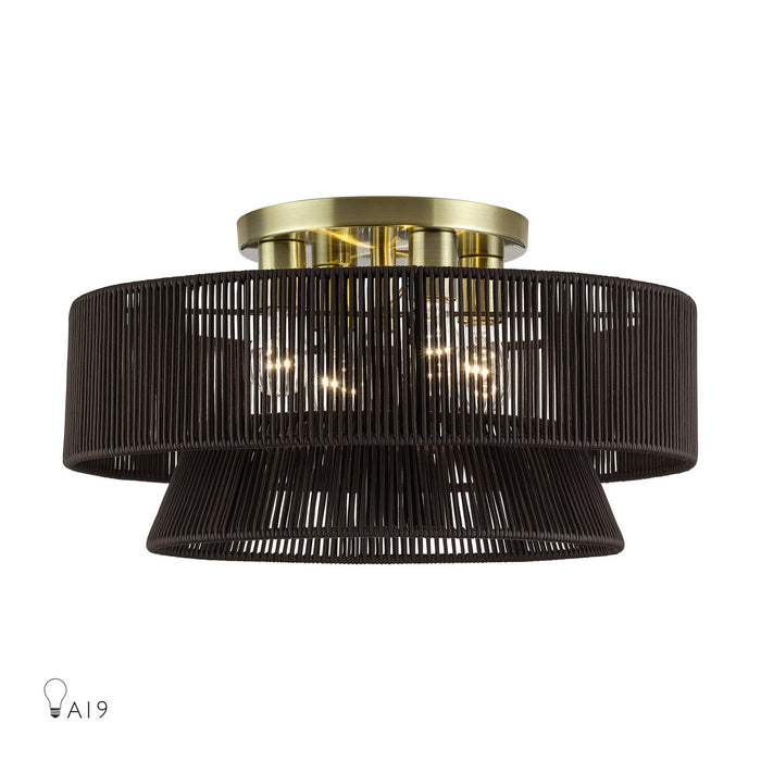 Livex Lighting - 49148-01 - Four Light Semi-Flush Mount - Florell - Antique Brass