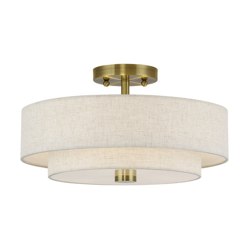 Livex Lighting - 51084-01 - Three Light Semi-Flush Mount - Monroe - Antique Brass