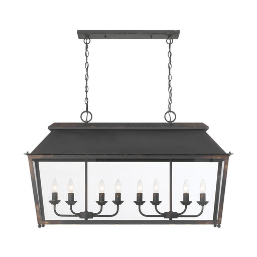Abingdon Eight Light Linear Pendant Antique Black Iron