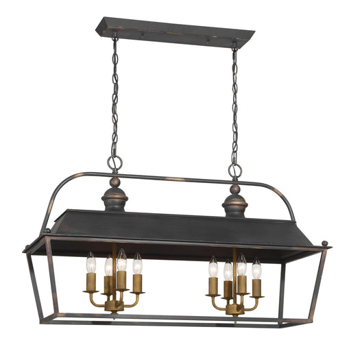 Christoff Eight Light Linear Pendant Antique Black Iron