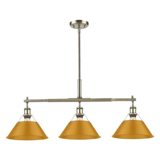 Orwell Three Light Linear Pendant Aged Brass