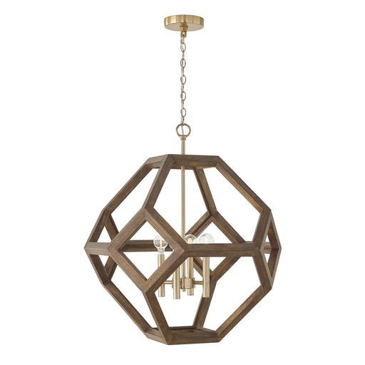 Geo Four Light Pendant Nordic Wood and Matte Brass