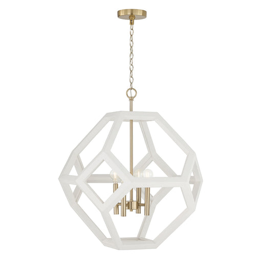Geo Four Light Pendant Flat White and Matte Brass