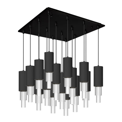Bordeaux LED Pendant Matte Black/Clear Ribbed Glass