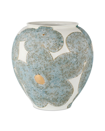 Bloom Vase Textured Blue/Off-White/Gold