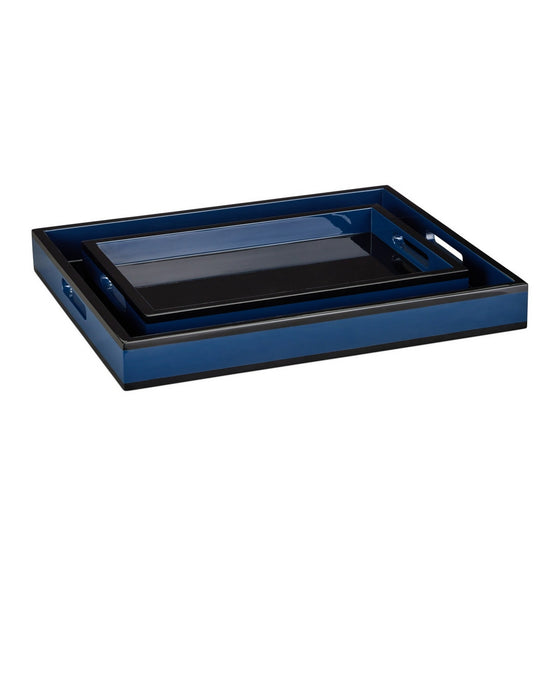 Currey and Company - 1200-1018 - Tray Set of 2 - Lacquer - Navy/Black