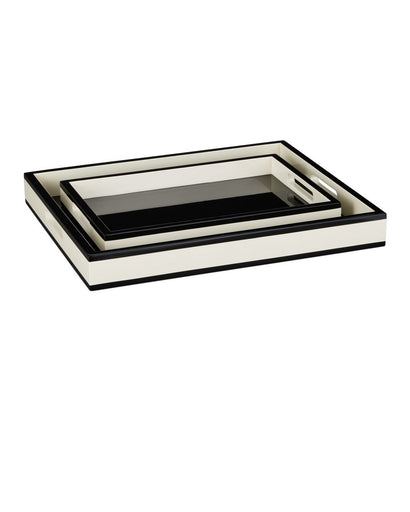 Lacquer Tray Set of 2 Ivory/Black