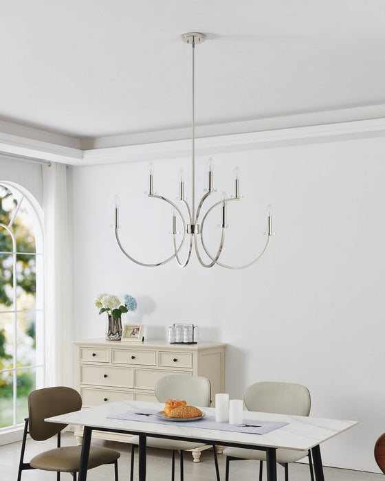 Thesis - 206934A - Eight Light Chandelier - Florian - Polished Nickel, Clear