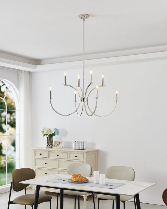 Thesis - 206934A - Eight Light Chandelier - Florian - Polished Nickel, Clear