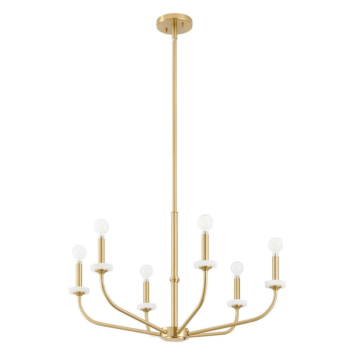 Thesis - 206958A - Six Light Chandelier - Leah - Brushed Gold, White