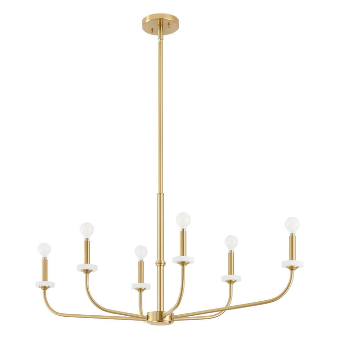Thesis - 206959A - Six Light Chandelier - Leah - Brushed Gold, White