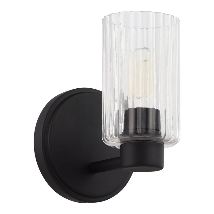 Thesis - 207023A - One Light Wall Sconce - Bedminster - Matte Black, Clear Ribbed