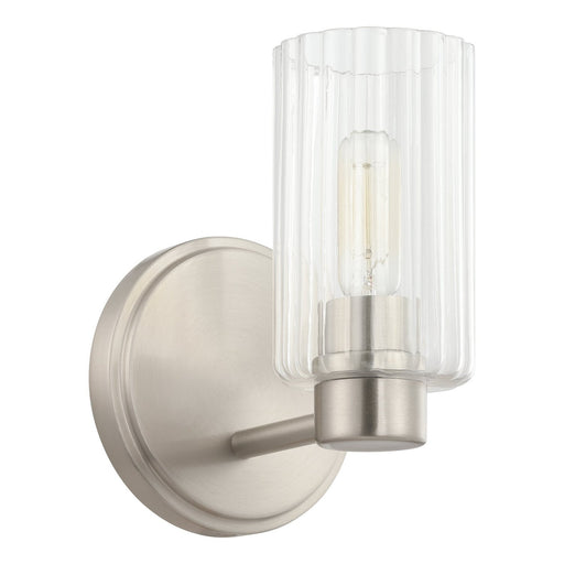 Bedminster One Light Wall Sconce Brushed Nickel, Clear Ribbed