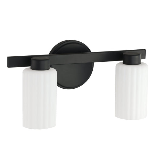 Bedminster Two Light Vanity Matte Black, Opal Ribbed