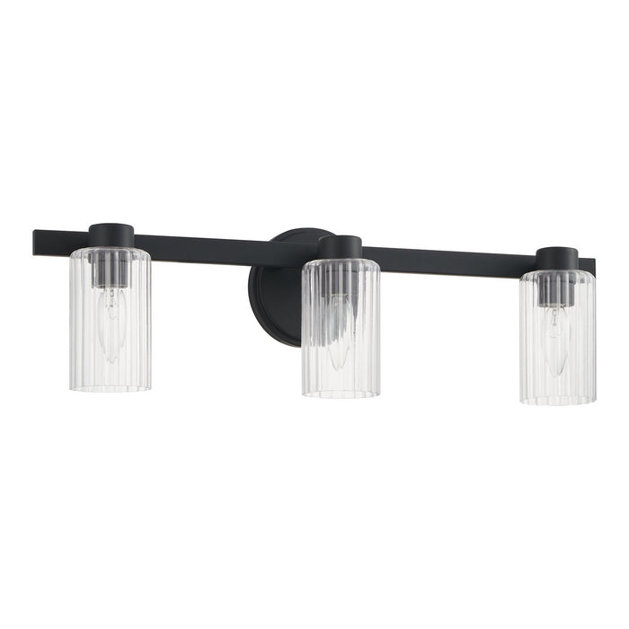 Thesis - 207037A - Three Light Vanity - Bedminster - Matte Black, Clear Ribbed
